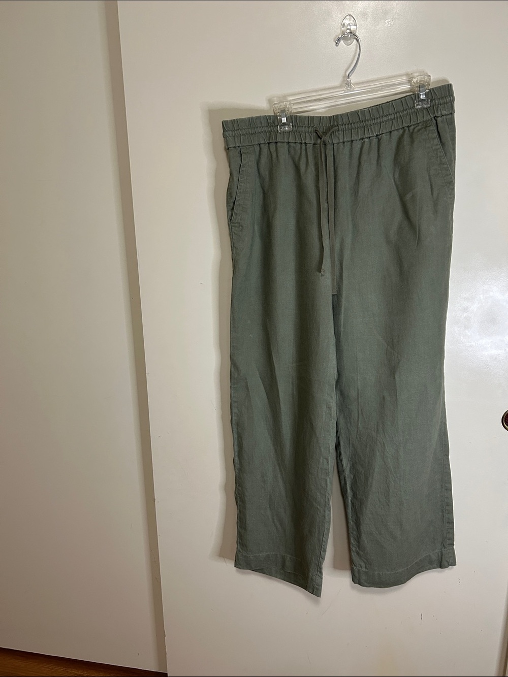 Talbots Olive Linen Drawstring Straight-Leg Pants